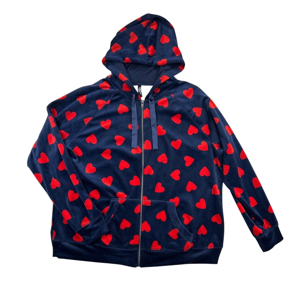 Torrid Hoodie Jacket Womens Plus Blue Red Hearts Velour Zip Up Sleep